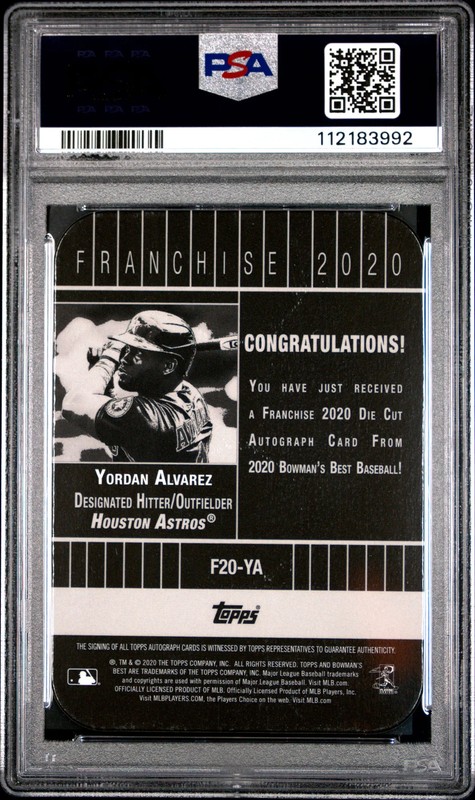 Yordan Alvarez 2020 Bowman's Best 2020 Die-Cut Auto #F20YA  Gold /50 PSA 9 view 2