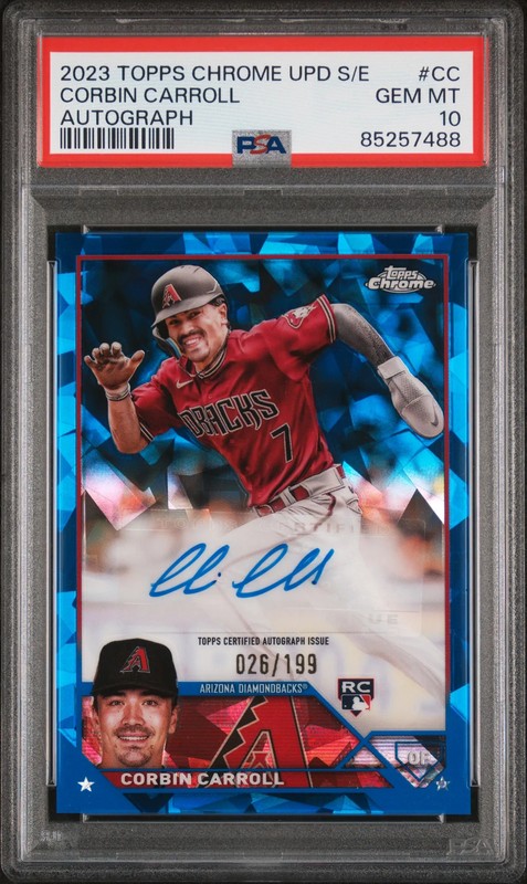 Corbin Carroll 2023 Topps Chrome Update Sapphire Autograph #CC 026/199 PSA 10