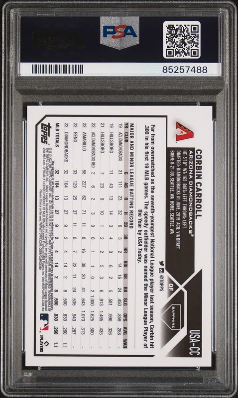 Corbin Carroll 2023 Topps Chrome Update Sapphire Autograph #CC 026/199 PSA 10 view 2