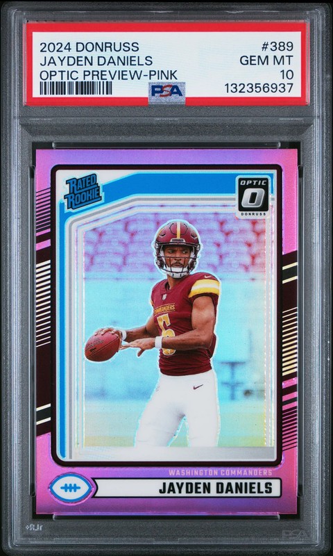Jayden Daniels 2024 Panini Donruss #389 Optic Preview Pink PSA 10