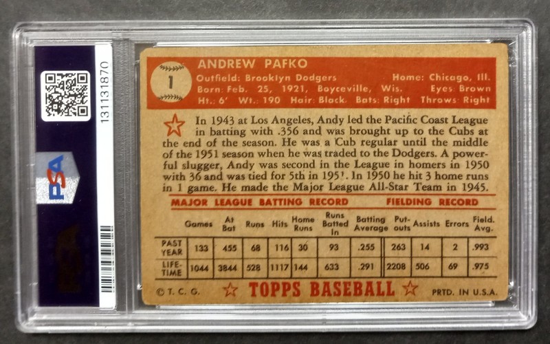 1952 Topps - #1 Andy Pafko - PSA 1 PR view 2