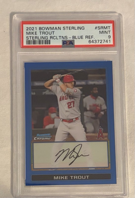 Topps 2021 Bowman Sterling Mike Trout SR-MT Blue Refractor Auto /25 PSA 9