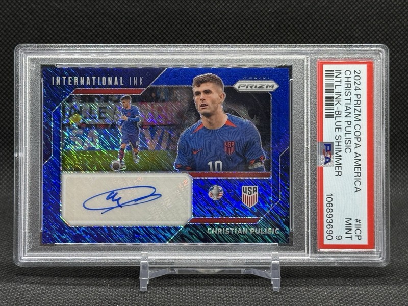 Christian Pulisic 2024 Prizm International Ink Blue Shimmer Auto SP PSA 9 Pop 4