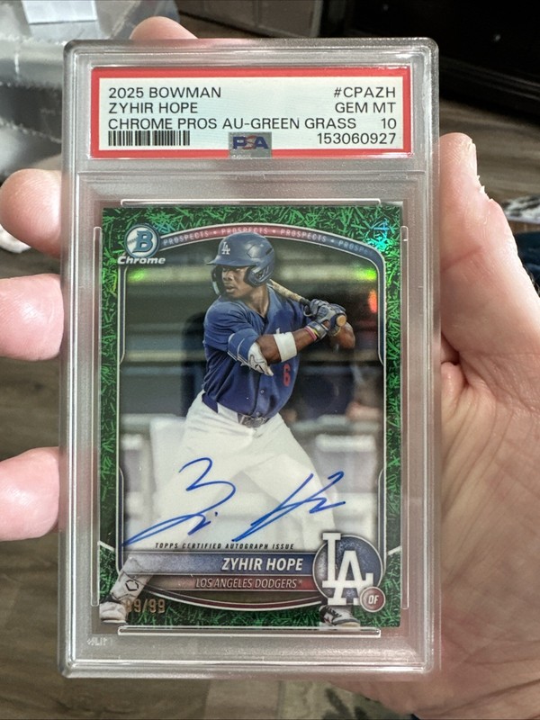 2025 BOWMAN #CPAZH ZYHIR HOPE /99 CHROME PROS AUTO GREEN GRASS PSA 10
