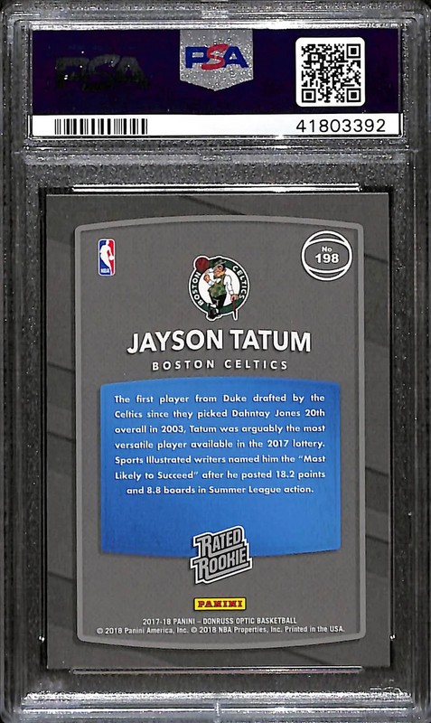 Jayson Tatum 2017 Panini Donruss Optic #198 PSA 10 view 2