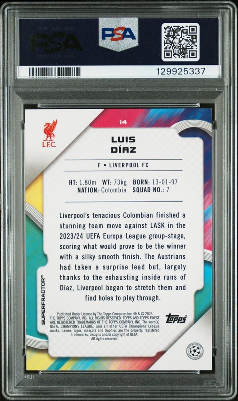 2024/25 Topps Finest Luis Diaz Superfractor 1/1 PSA 8 view 2