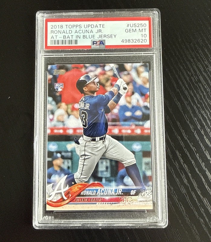 2018 Topps Update #US250 Ronald Acuna Jr At-Bat In Blue Jersey RC Rookie PSA 10