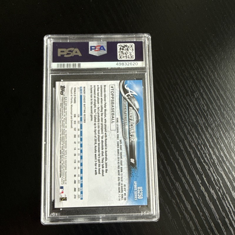 2018 Topps Update #US250 Ronald Acuna Jr At-Bat In Blue Jersey RC Rookie PSA 10 view 2