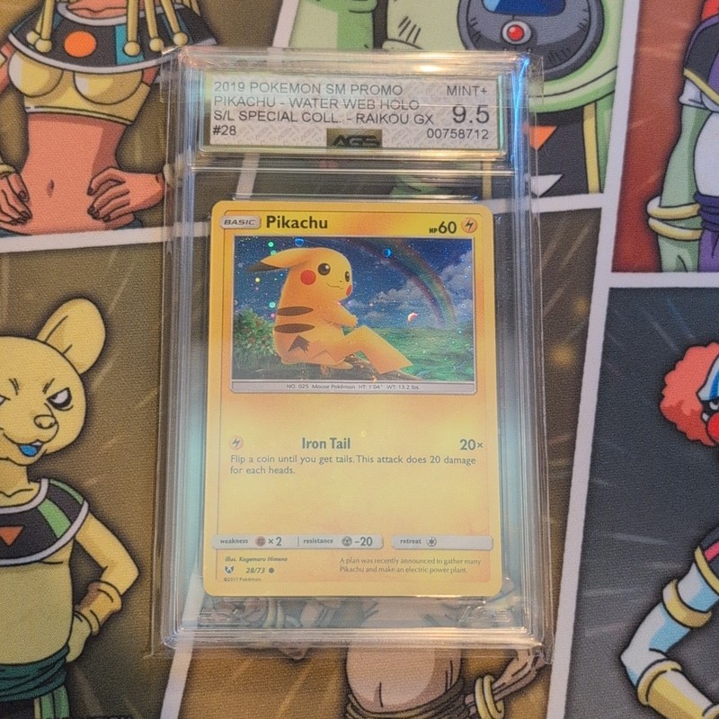 Pokémon Pikachu TCG Holo Promo Card 28/73 AGS 9.5 Mint 2019 Sun & Moon