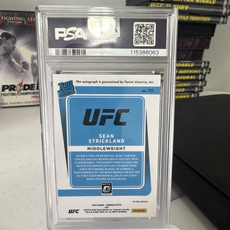 Panini 2022 Donruss Optic UFC Sean Strickland Rated Rookie #111 Pink Auto PSA 10 view 2