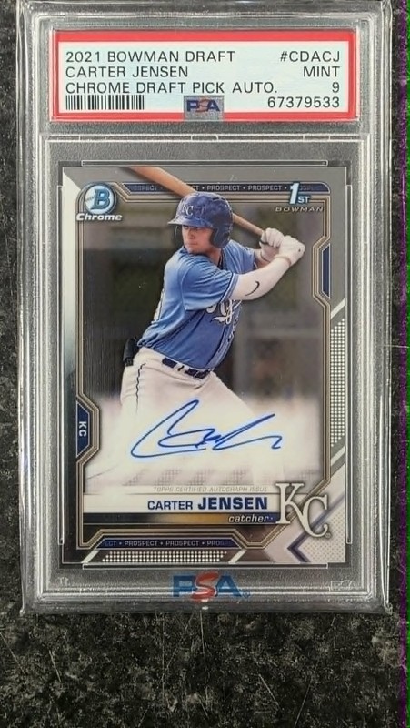 2021 BOWMAN DRAFT CARTER JENSEN CHROME PICK AUTO 1ST PROSPECT ROOKIE PSA 9