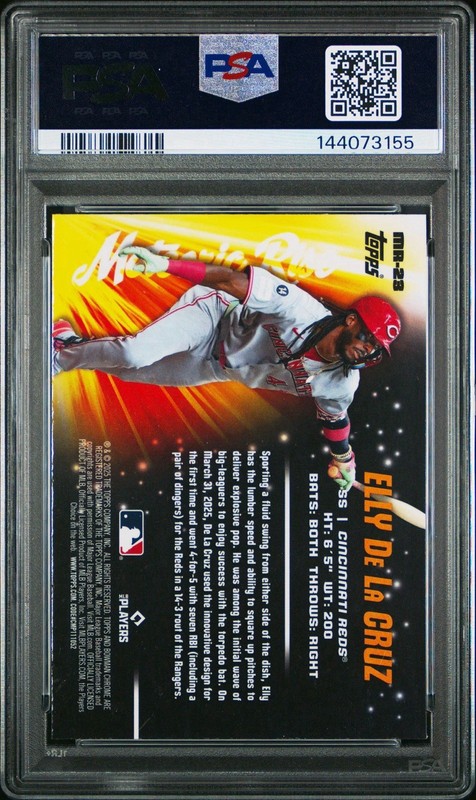 2025 Bowman Chrome Meteoric Rise Elly de La Cruz #MR-23 Mega Box Refractor PSA 9 view 2