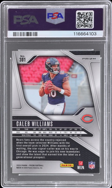 2024 Panini Prizm Caleb Williams #301 PSA 9 Green Ice Prizm Football Mint RC view 2