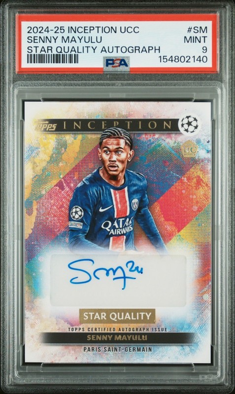 Senny Mayulu RC PSA 9 PSG France 2024-25 Topps Inception UCC Star Quality Auto