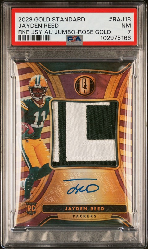 2023 Panini Gold Standard Rookie Jersey Auto Jayden Reed Rose Gold PSA 7  /24