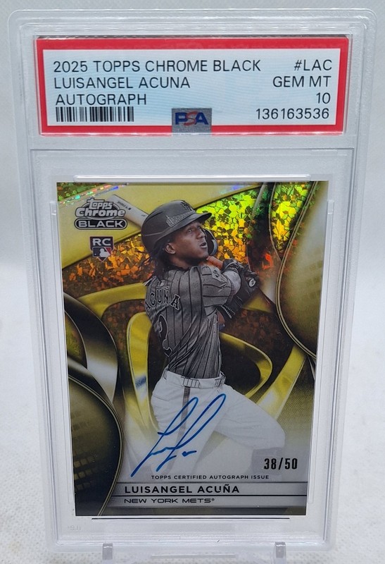 LUISANGEL ACUNA 2025 TOPPS CHROME BLACK GOLD MINI DIAMONDS #38/50 AUTO PSA 10