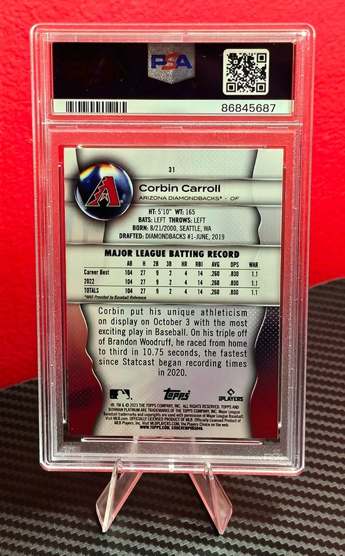 2023 Bowman Platinum RC Corbin Carroll PSA Graded MT 9 view 2