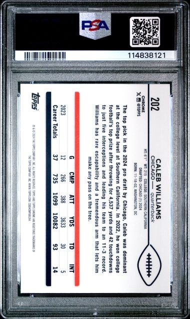 2024 Topps Chrome - Rookies Caleb Williams #202 X-Fractor (RC) PSA 10 view 2