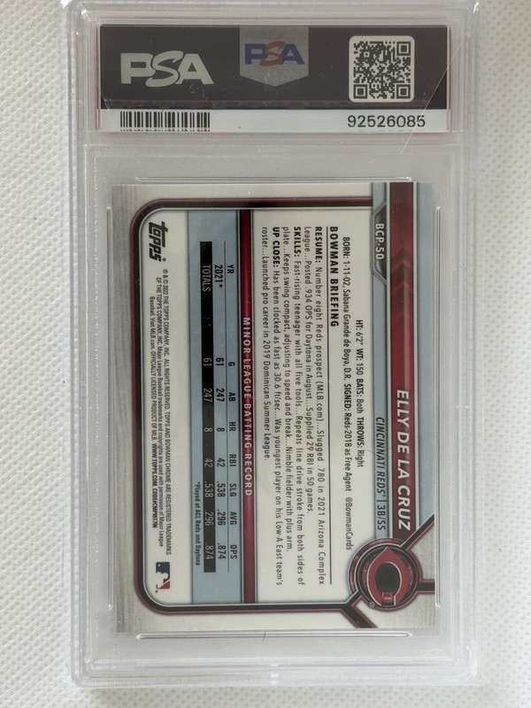 2022 Bowman - Chrome Prospects Elly De La Cruz #BCP-50 (RC) PSA 10 view 2