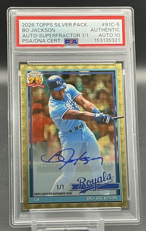 Bo Jackson 2026 Topps Silver Pack Auto Superfractor 1 Of 1 Authentic Auto 10