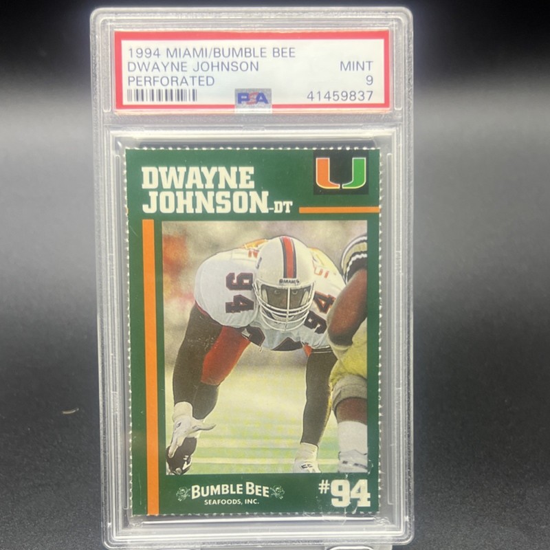 Bumble Bee 1994 Miami Hurricanes Dwayne Johnson Rookie #94 Perforated PSA 9