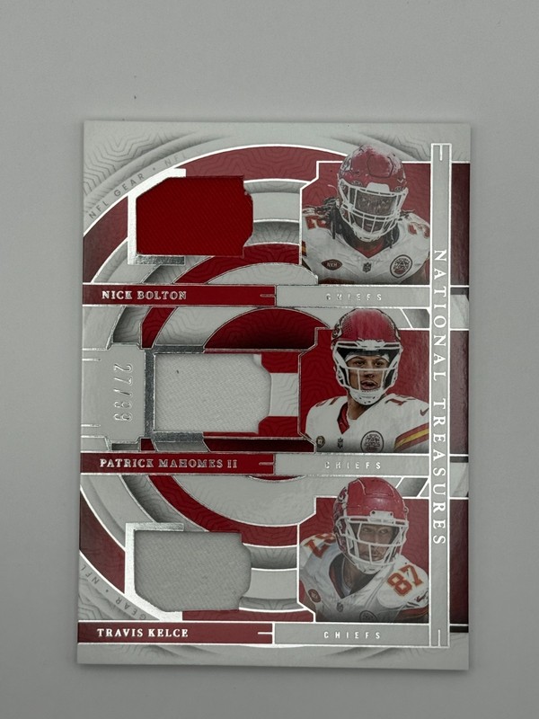 Patrick Mahomes Bolton Kelce 2023 National Treasures Patch 99 /99 Chiefs GTM-KC