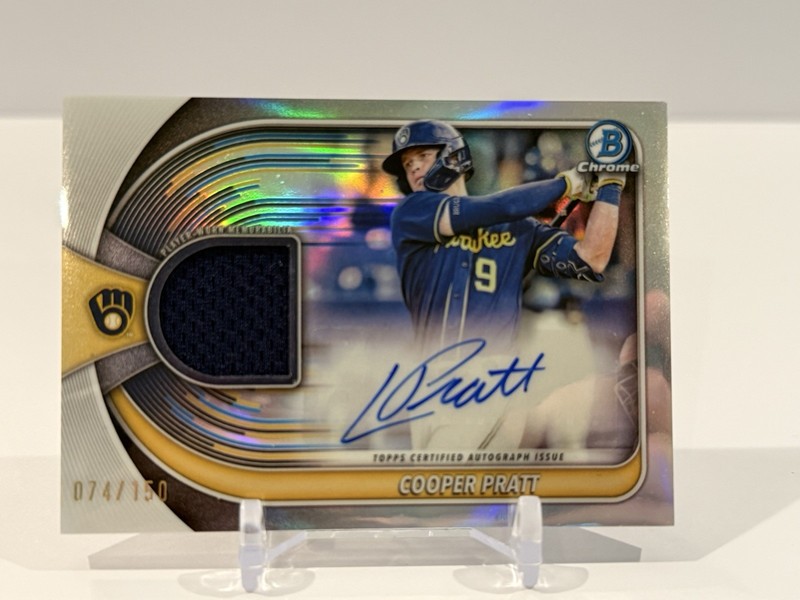 Cooper Pratt 2025 Bowman Chrome Autograph Relic #BCAR-CP Refractor /150 BREWERS