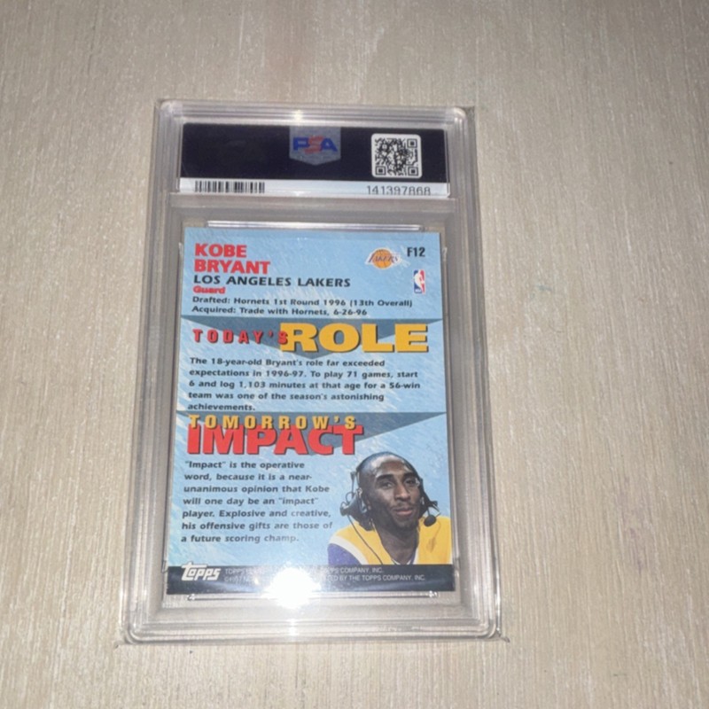 Topps 1997-98 Fantastic 15  Kobe Bryant #F12 Lakers PSA 9 view 2