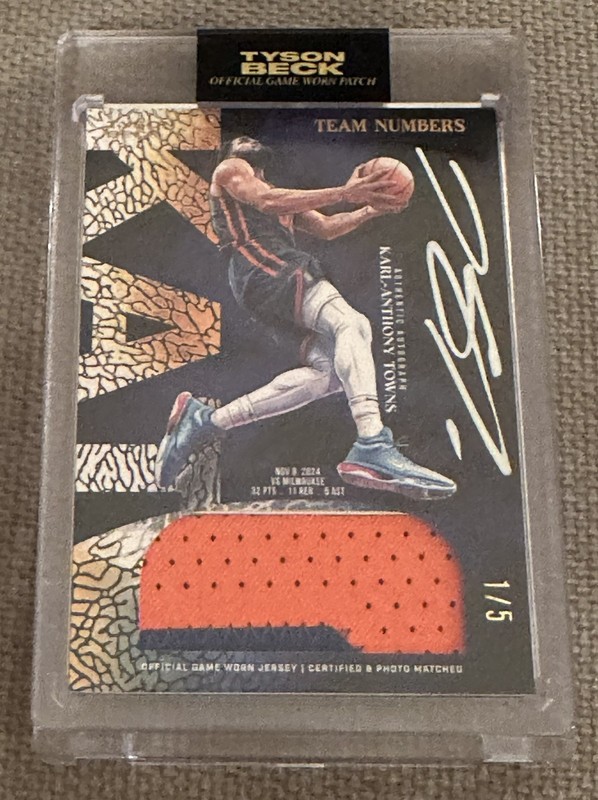 2026 Tyson Beck Karl-Anthony Towns NY KNICKS AUTO JERSEY NUMBER PATCH #'d 1/5