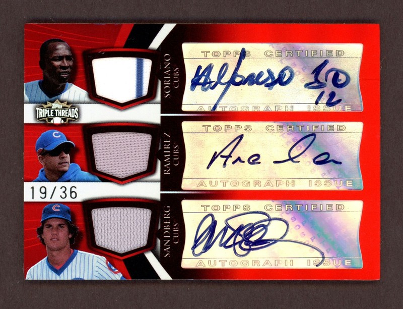 2009 Topps Triple Threads Sandberg Ramirez Soriano Game-Used PATCH AUTO /36 Cubs view 2