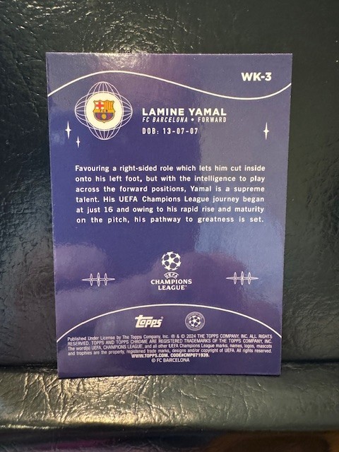 2023-24 Topps Chrome UEFA Lamine Yamal Wonderkids RC Rookie #WK-3 Barcelona view 2