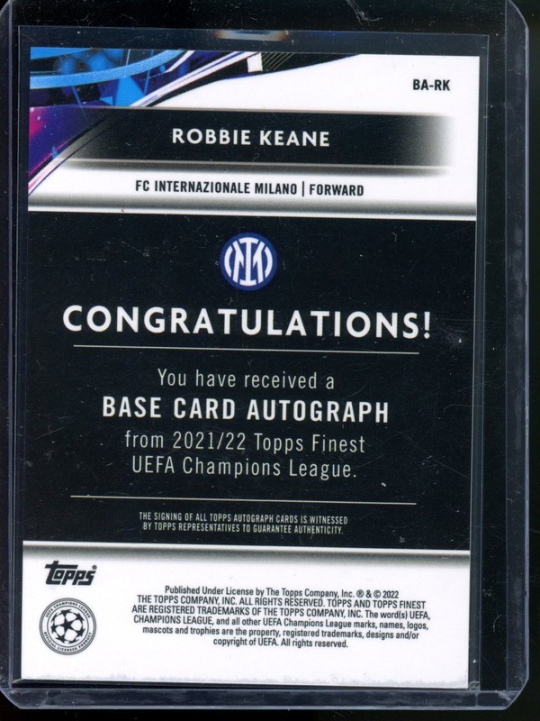 2021-22 Topps Finest Uefa Champions League - Autographs Robbie Keane #BA-RK view 2