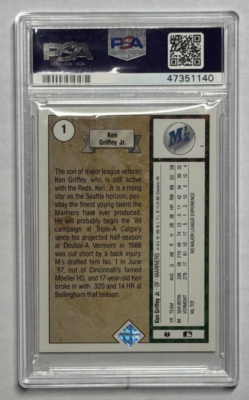 1989 Upper Deck Ken Griffey Jr. Star Rookie Card #1 (RC) PSA NM-MT 8 Mariners view 2