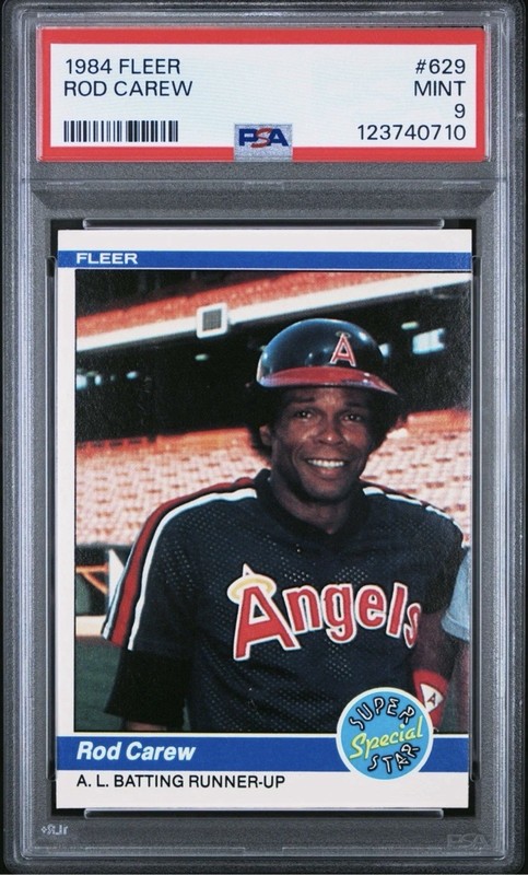 1984 Fleer ROD CAREW #629 PSA 9 CALIFORNIA ANGELS MLB HOF Vtg Baseball Card