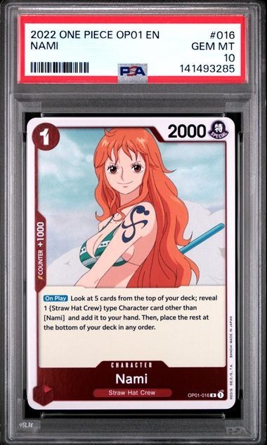 2022 ONE PIECE OP01-ROMANCE DAWN PRE ERRATA 016 NAMI PSA 10 GEM MINT