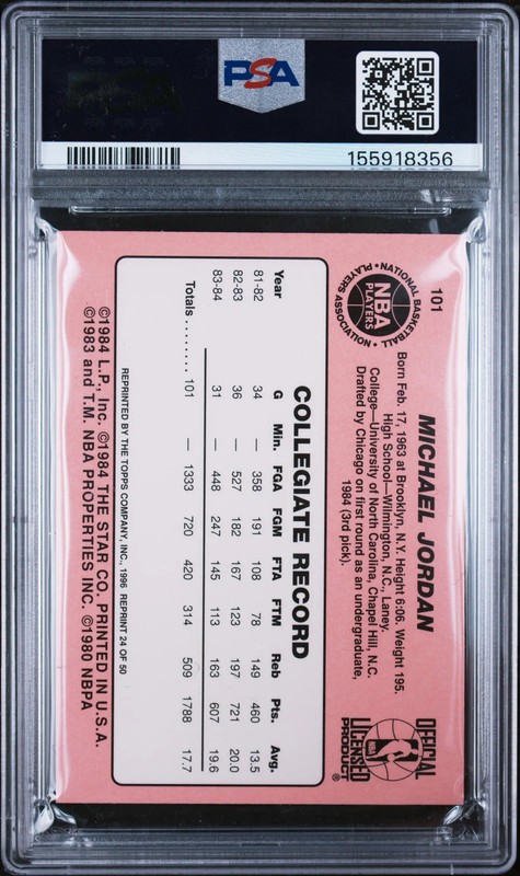1996 Topps NBA Stars #24 - Michael Jordan 1985 Reprint PSA 8 NM-MT view 2