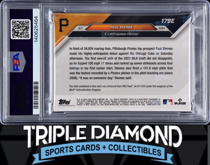 2024 Topps Now Paul Skenes Rookie Game-Used Ball Relic #1/1 PSA Authentic BNB391 view 2