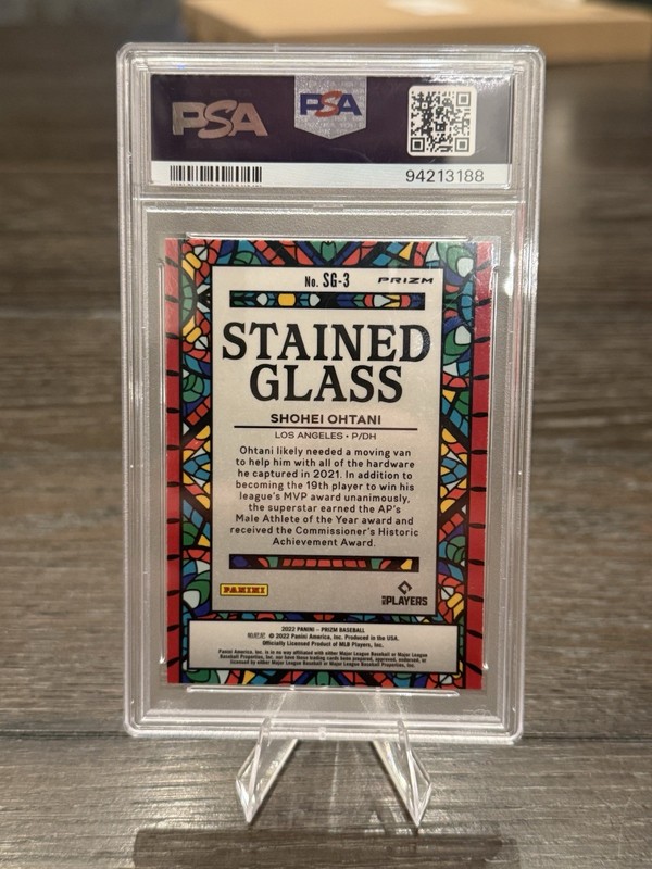 2022 PANINI PRIZM STAINED GLASS RED/WHITE/BLUE PRIZM #SG3 SHOHEI OHTANI PSA 9 view 2