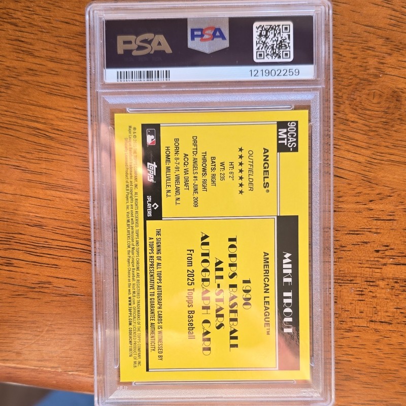 Topps 2025 Series 2 Chrome Silver Pack Mike Trout Auto Black Refractor /10 PSA 9 view 2