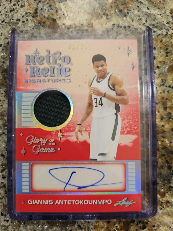 2025 Leaf Glory Of The Game Retro Relic Giannis Antetokounmpo Game Used Auto /35