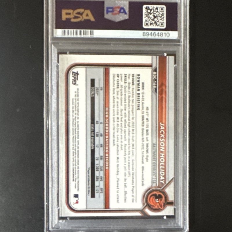 Bowman 2022 Draft Sapphire Chrome 1st Bowman Jackson Holliday #BDC-168 PSA 10 view 2