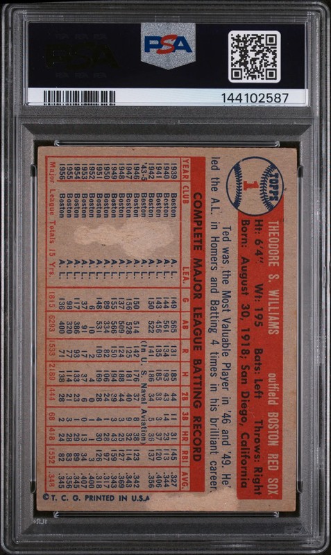 Ted Williams - 1957 Topps PSA 1 view 2