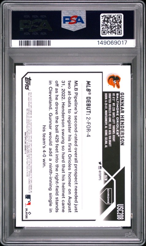 PSA 10 2023 Topps Chrome REF Refractor GUNNAR HENDERSON RC Rookie Graded GEM MT view 2