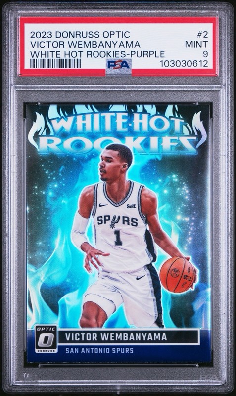 2023 DONRUSS OPTIC VICTOR WEMBANYAMA #2 WHITE HOT ROOKIES PURPLE PSA 9