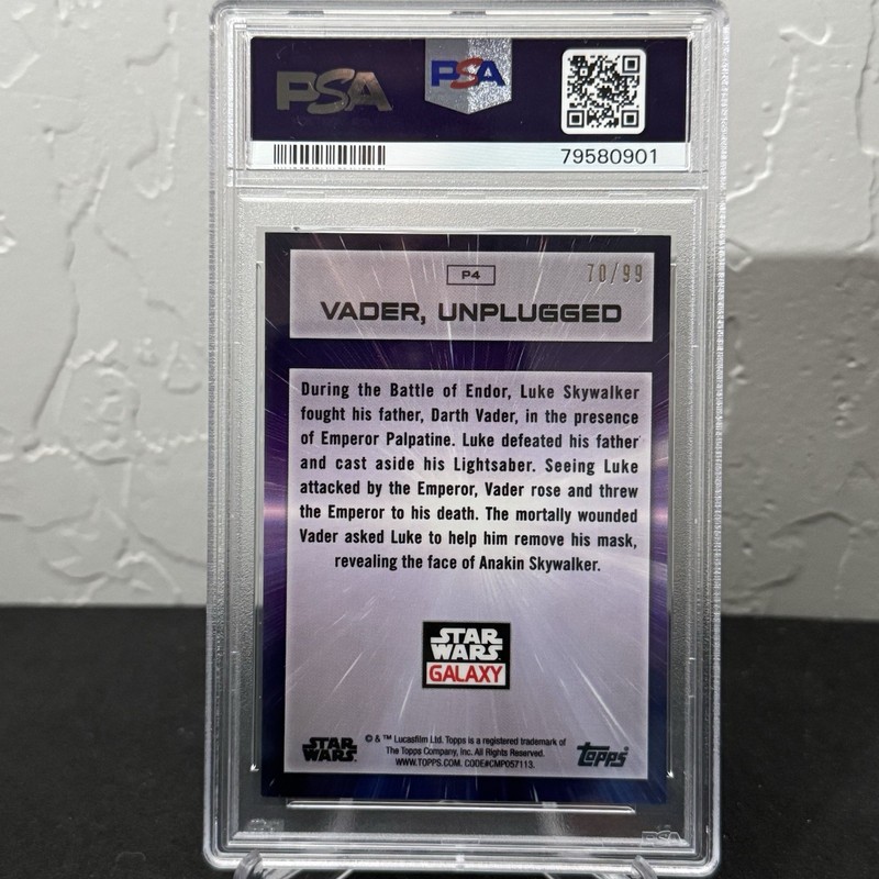 2022 Topps Star Wars Galaxy Chrome Vader Unplugged #P4 Wave Refractor /99 PSA 9 view 2