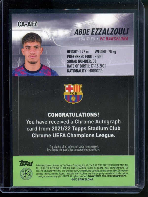 2021-22 Topps Stadium Club Chrome UCC - Chrome Autographs Abde Ezzalzouli view 2
