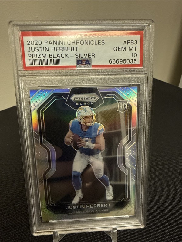 2020 Panini Chronicles Prizm Black Justin Herbert PB-3 Silver RC PSA 10 Chargers