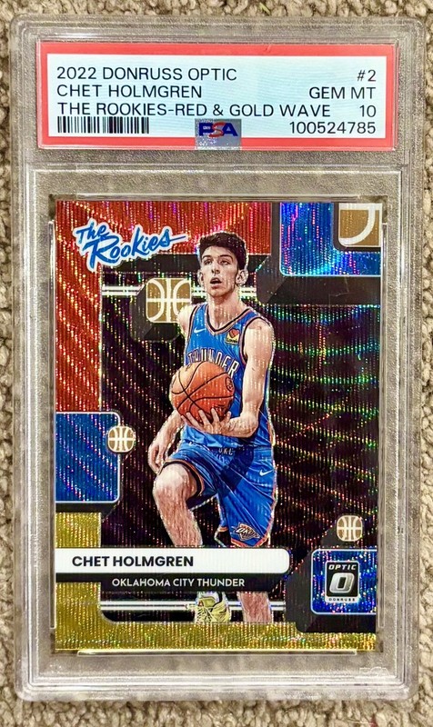 CHET HOLMGREN RC /99 PSA 10 POP 28 2022 DONRUSS OPTIC THE ROOKIES | RED & GOLD 
