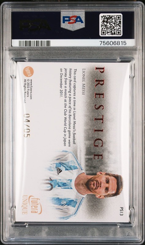 2022 Futera Prestige Game-Worn Jersey Patch Lionel Messi #PS13 Ruby # 4/5 PSA 10 view 2