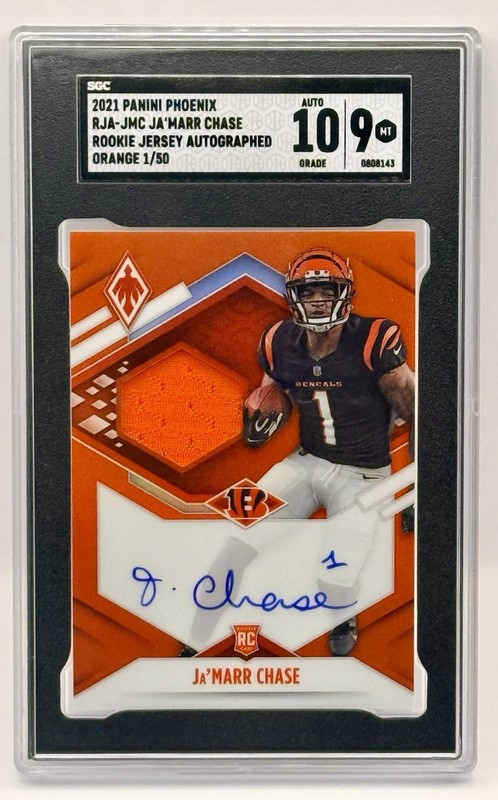 2021 Panini Phoenix Ja'Marr Chase Rookie Patch Auto Orange 1/50 SGC 9 AUTO 10 RC